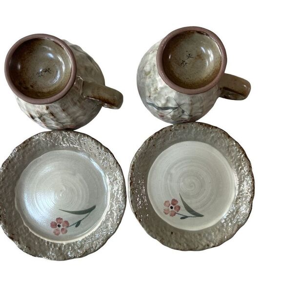 Stoneware set of 2 tea cups with saucers - Picture 3 of 9